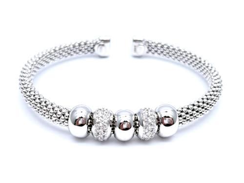 Silver Mesh CZ Cuff Bangle