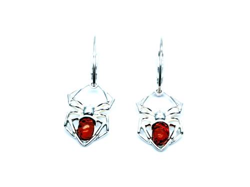 Silver Amber Spider Drop Earrings