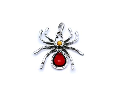 Silver Amber Spider Pendant