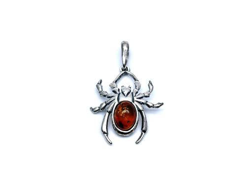 Silver Amber Spider Pendant