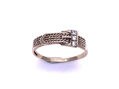 9ct Yellow Gold CZ Buckle Ring
