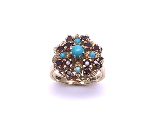 9ct Turquoise & Garnet Cluster Ring