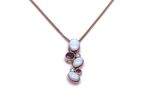 9ct Opal, Ruby & Diamond Pendant & Chain