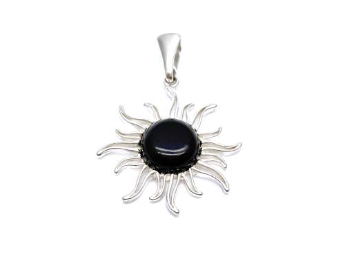 Silver Cherry Amber Sunburst Pendant