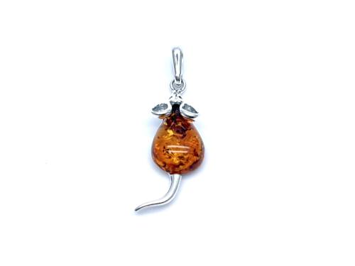 Silver Amber Mouse Pendant