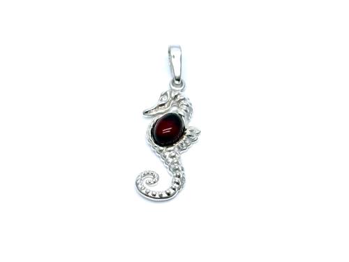 Silver Amber Seahorse Pendant