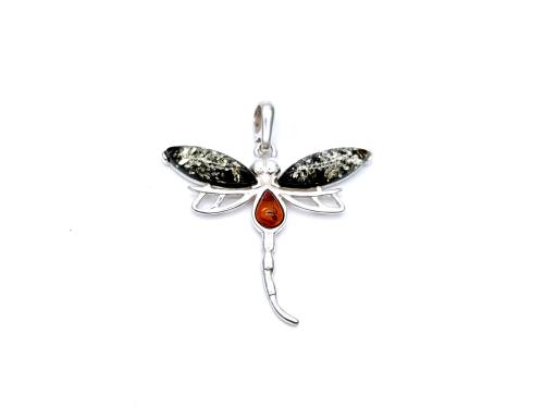 Silver Amber Dragonfly Pendant