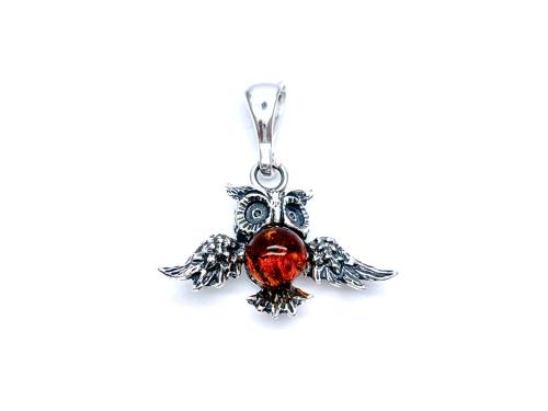 Silver Amber Owl Pendant