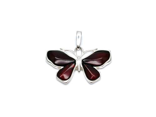 Silver Cherry Amber Butterfly Pendant