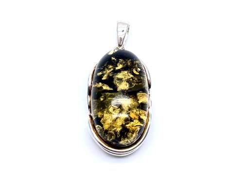 Green Amber Oval Fancy Pendant