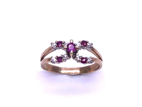 9ct Ruby & CZ Crossover Ring