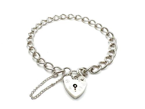 Silver Curb Padlock Charm Bracelet