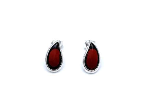 Silver Cherry Amber Teardrop Stud Earrings