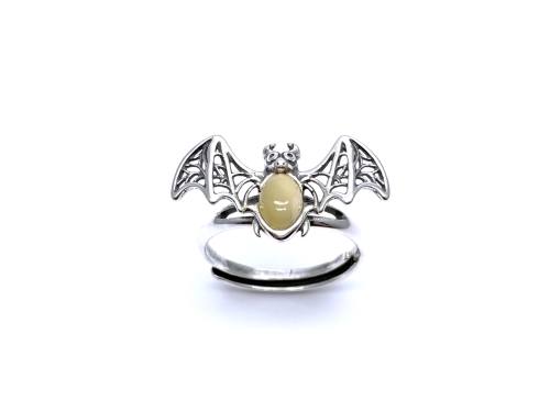 Silver Yellow Amber Bat Ring
