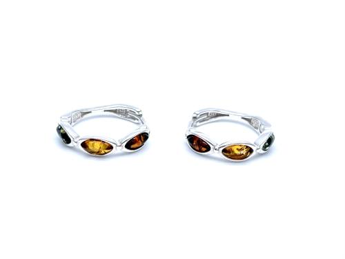 Silver Multi Amber Huggie Hoop Earrings