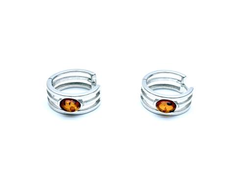 Silver Amber Oval Huggie Hoop Earrings
