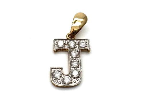 9ct Yellow Gold CZ Initial 'J' Pendant