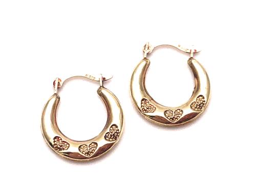 9ct Yellow Gold Heart Hoop Earrings