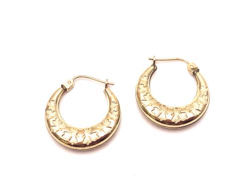 9ct Yellow Gold Patterned Hoop Earrings