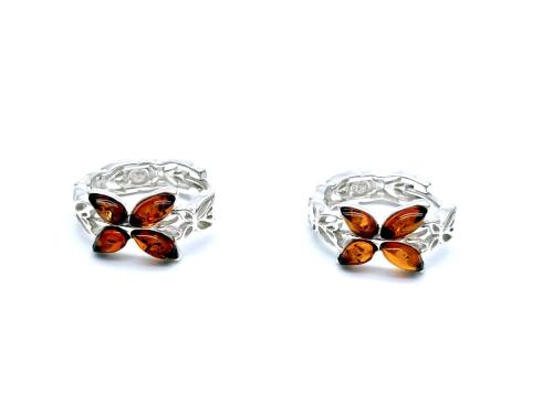 Silver Amber Flower Huggie Hoop Earrings
