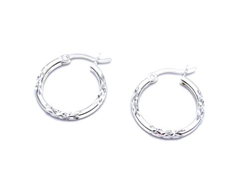 Silver Diamond Cut Hoop Earrings 15mm