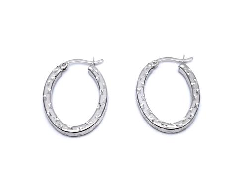 Silver Oval Diamond Cut Hoop Earrings