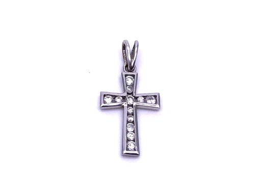 9ct White Gold CZ Cross Pendant