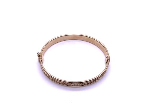 9ct Two Colour Patterned Hinged Bangle