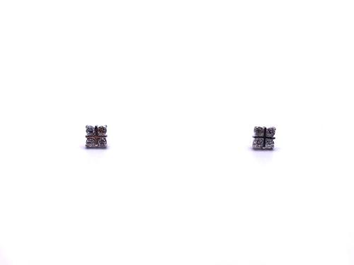 9ct White Gold CZ 4 Stone Stud Earrings