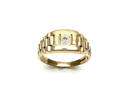 9ct Yellow Gold Diamond Gents Ring