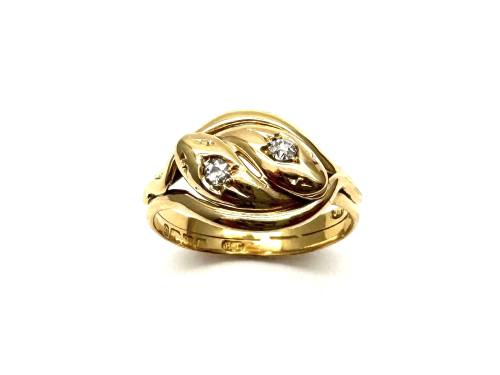 18ct Yellow Gold Diamond Double Snake Ring