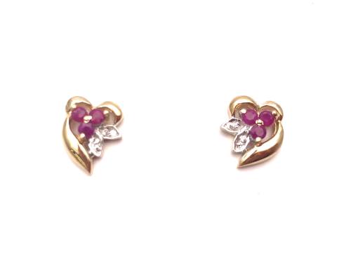 9ct Ruby & Diamond Stud Earrings