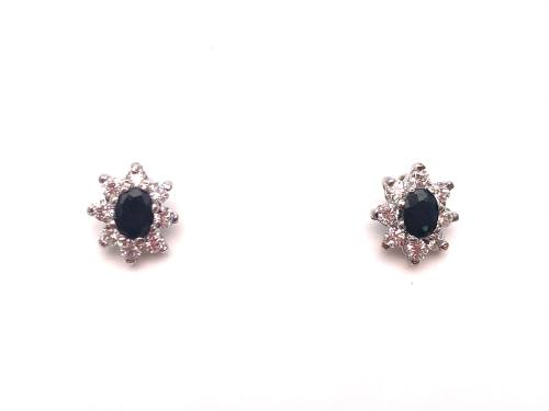 9ct Sapphire & CZ Cluster Stud Earrings