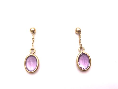 9ct Yellow Gold Amethyst Drop Earrings