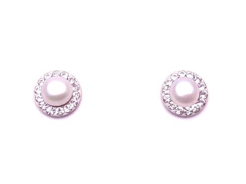 9ct Yellow Gold Pearl CZ Cluster Studs