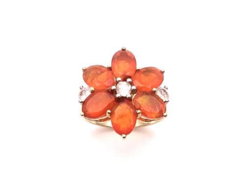 9ct Fire Opal & Topaz Flower Ring