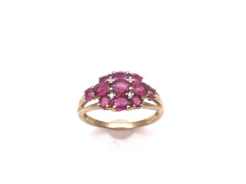9ct Treated Ruby & Diamond Cluster Ring