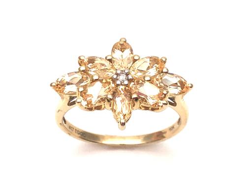 9ct Yellow Gold Yellow Topaz &  Diamond Ring