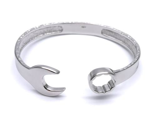 Silver Oval Engraved Spanner Bangle