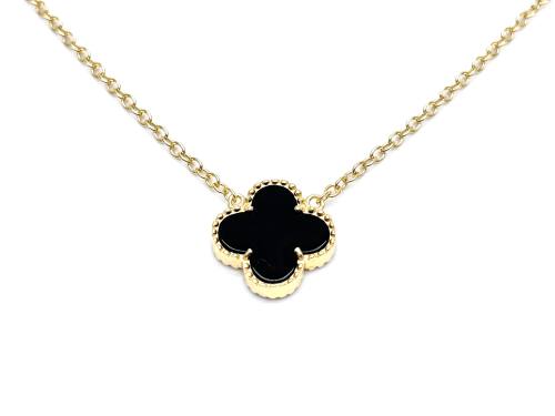 Silver Gold Plated Black Clover Pendant & Chain