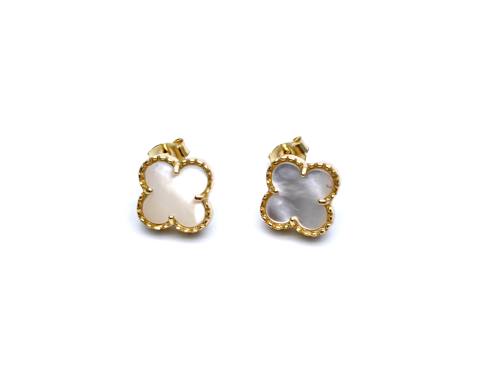 Silver Gold Plated Mother Of Pearl Clover Earrings