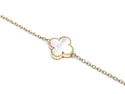 Silver Gold Plated Mother Of Pearl Clover Bracelet