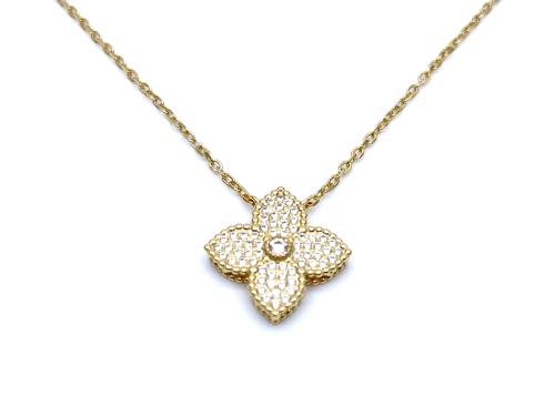 Silver Gold Plated CZ Clover Pendant & Chain