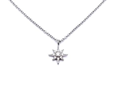 Silver CZ North Star Pendant & Chain