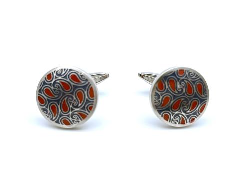 Stainless Steel Red & Blue Paisley Cufflinks