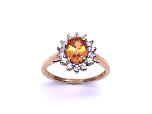 9ct Orange Garnet & Zircon Halo Ring