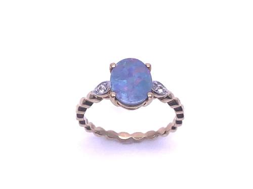 9ct Boulder Opal & White Zircon Ring