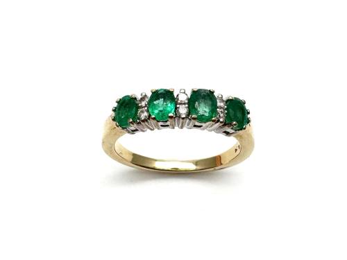 9ct Emerald & Diamond Band Ring