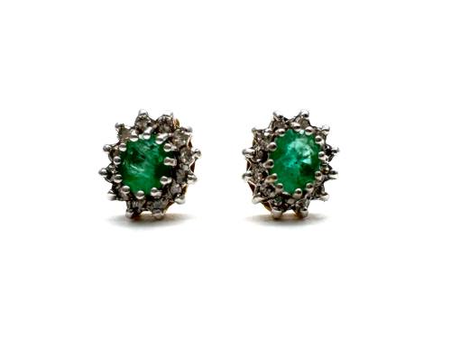 9ct Emerald & Diamond Stud Earrings