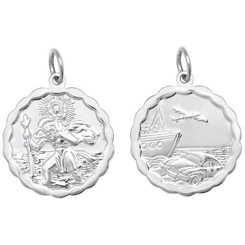 Silver St Christopher Double Sided Edged Pendant